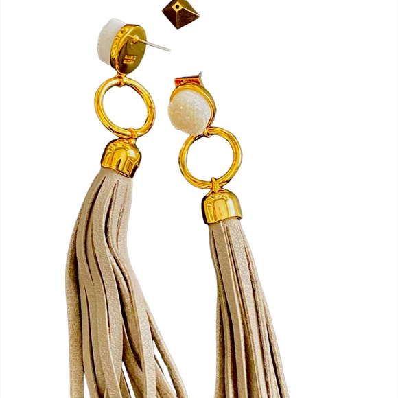 NEW Alexis Bittar Druzy Quartz and Leather Tassel Earrings $425 USD - Picture 6 of 6